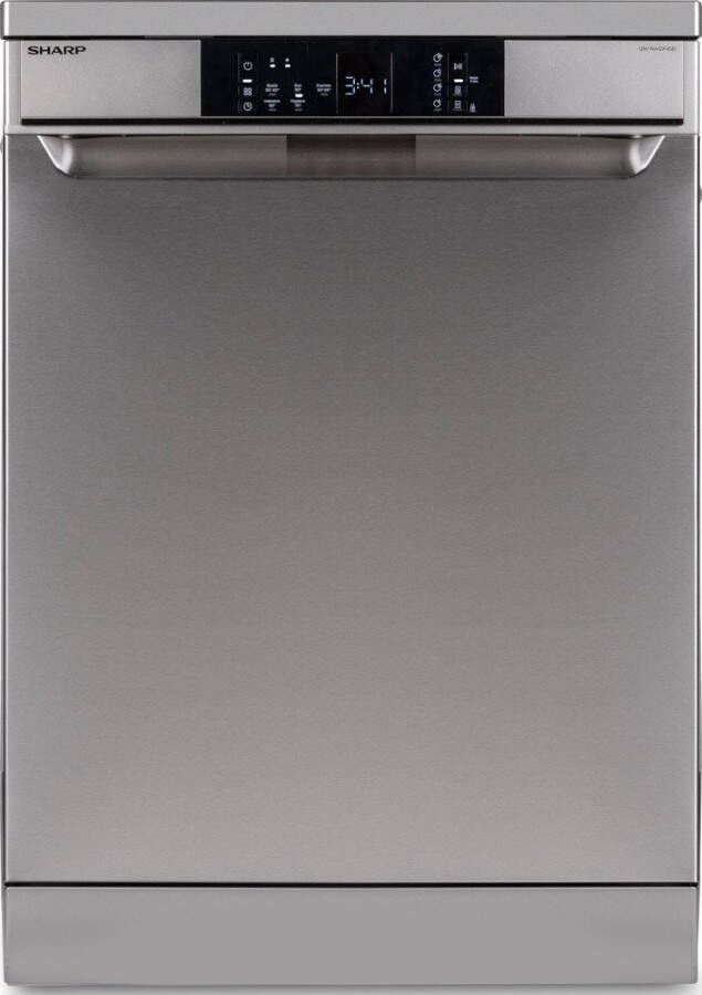 Sharp QWNA1DF45EIEU-vrijstaande vaatwasser-60cm-energie label E-topsproeier-besteklade-RVS deur