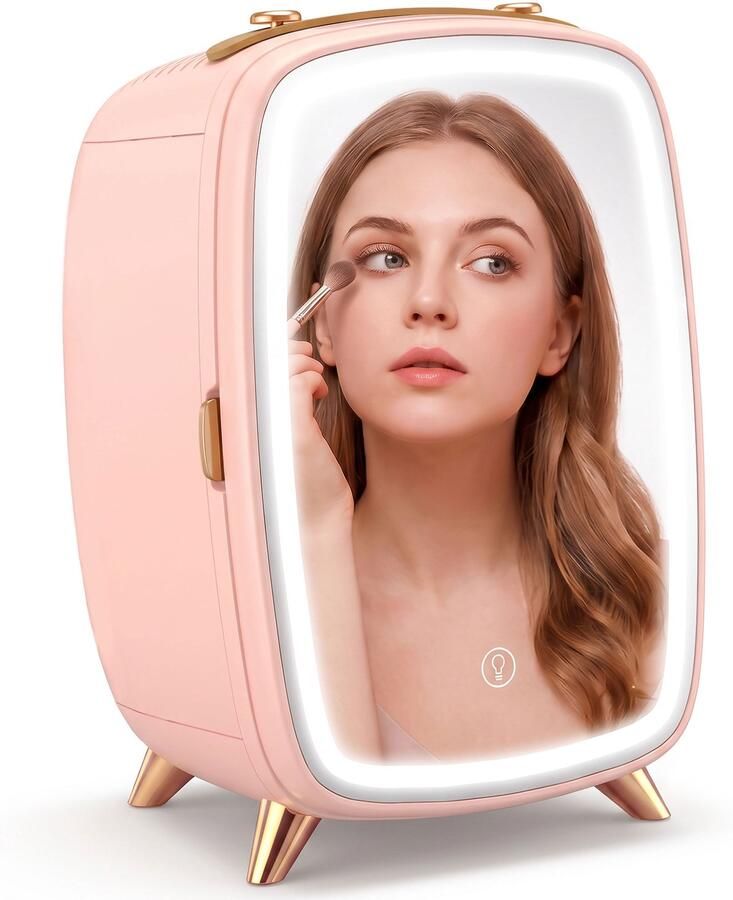 6L Mini koelkast met LED-spiegel cosmetica koelkast Roze