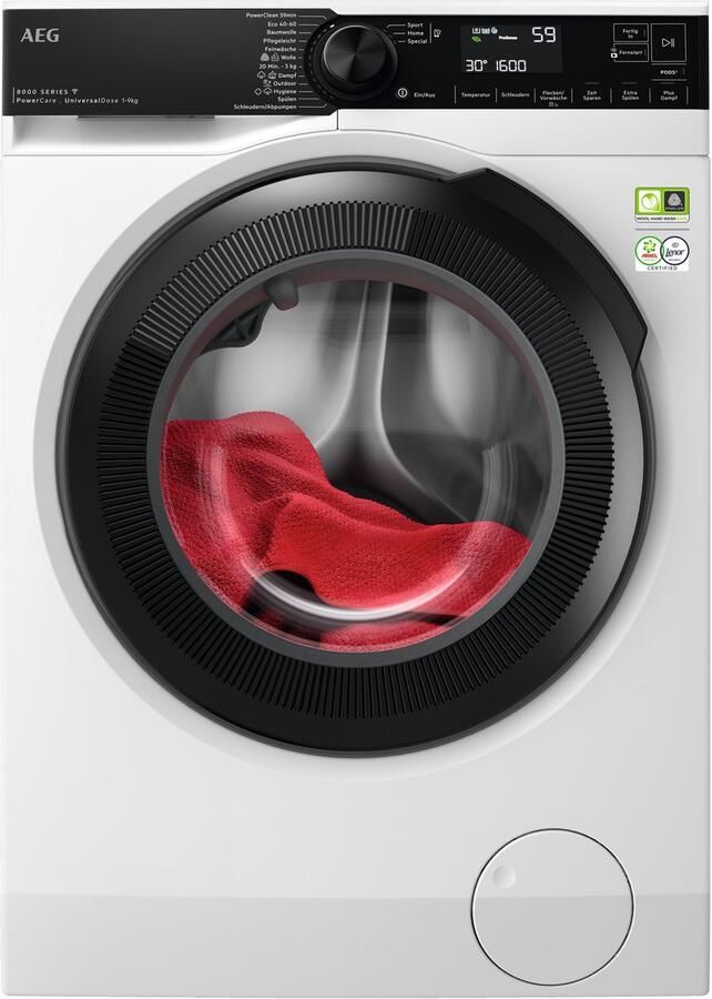 AEG Serie 9000 LR9W75490 wasmachine Voorbelading 9 kg 1400 RPM Wit