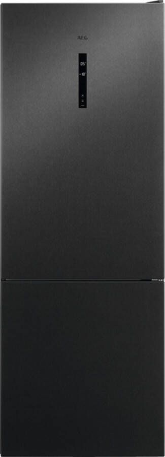 AEG RCB646E3MB koel-vriescombinatie Vrijstaand 481 l E Zwart Grijs Roestvrijstaal