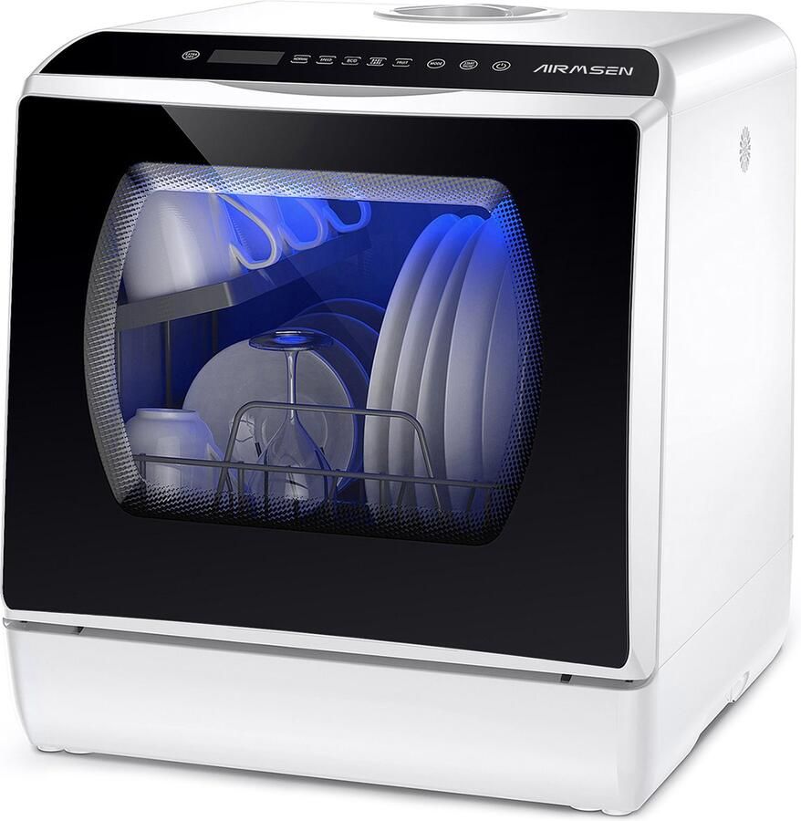AIRMSEN -Tafelmodel-Vaatwasser-Compact-Mini-Vaatwasser-5+1-programma's-5L-waterreservoir-2-watertoevoermodi-Automatische droging-72-uur ventilatie-Geschikt voor babyflessen-fruitreiniging-appartementen-campers