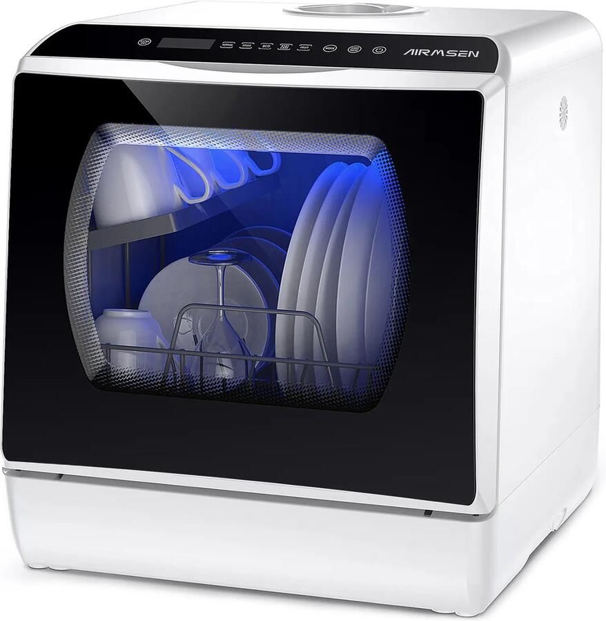 AIRMSEN -Tafelmodel-Vaatwasser-Compact-Mini-Vaatwasser-5+1-programma's-5L-waterreservoir-2-watertoevoermodi-Automatische droging-72-uur ventilatie-Geschikt voor babyflessen-fruitreiniging-appartementen-campers - Foto 2
