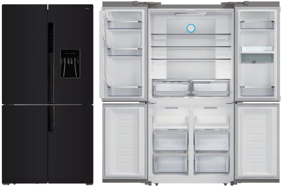 Amica AFN9561DXN Amerikaanse Koelkast met 4 deuren NoFrost Waterdispenser met reservoir- 560 L 183 cm H Black RVS