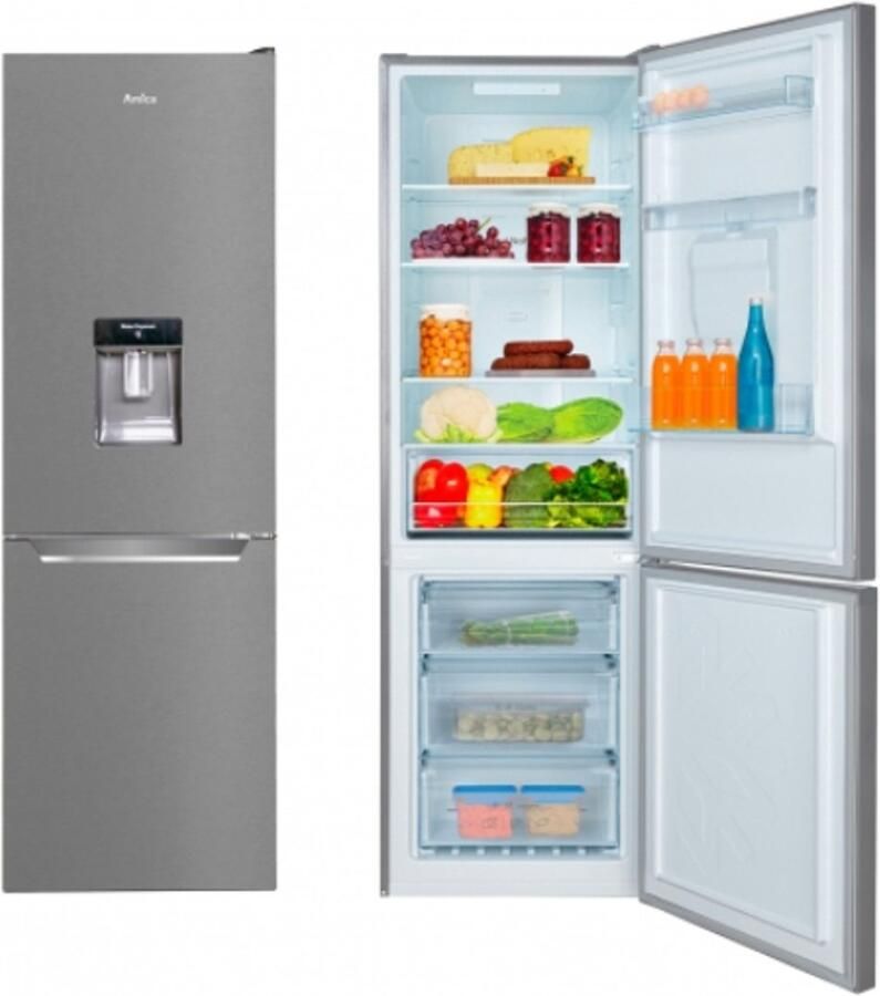 Amica AFN8322DX No*Frost Koel-Vriescombinatie Waterdispenser 2 l 322 l Roestvrijstaal 185.5 cm Hoog 60 cm Breed