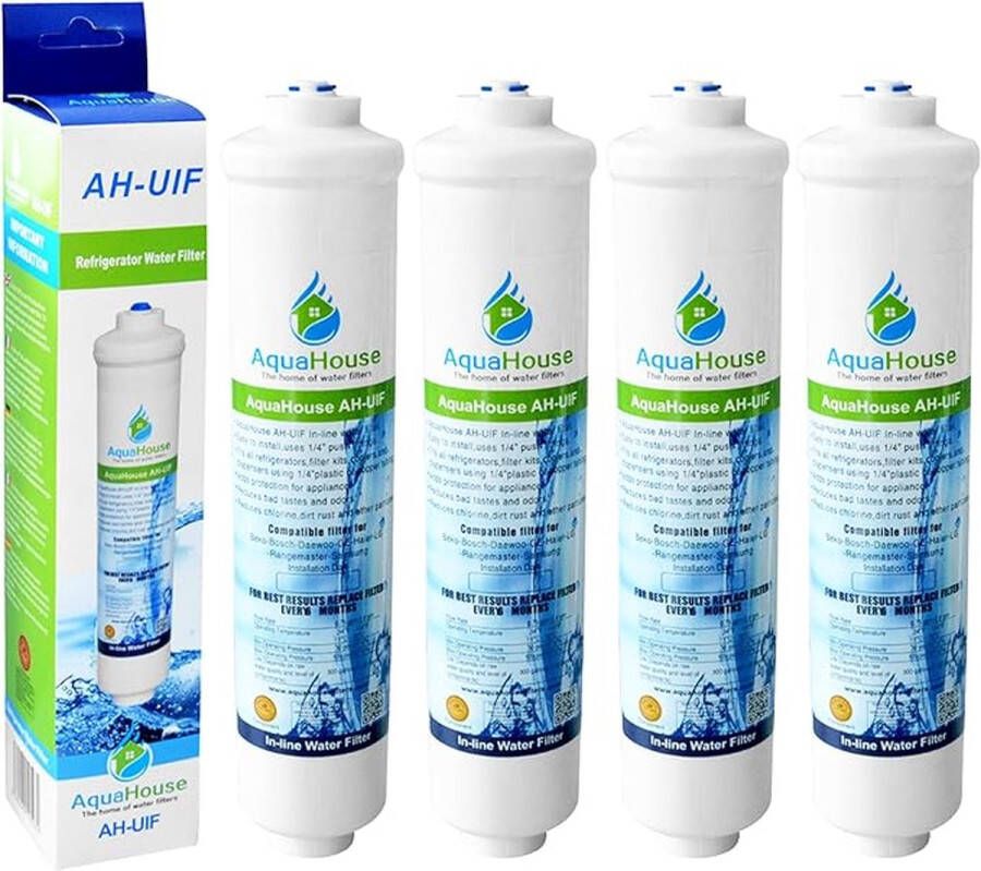 AquaHouse 4 x AH-UIF universeel waterfilter voor de koelkast geschikt voor Samsung LG Daewoo Rangemaster Beko Haier enz. Koelkast vrieskast