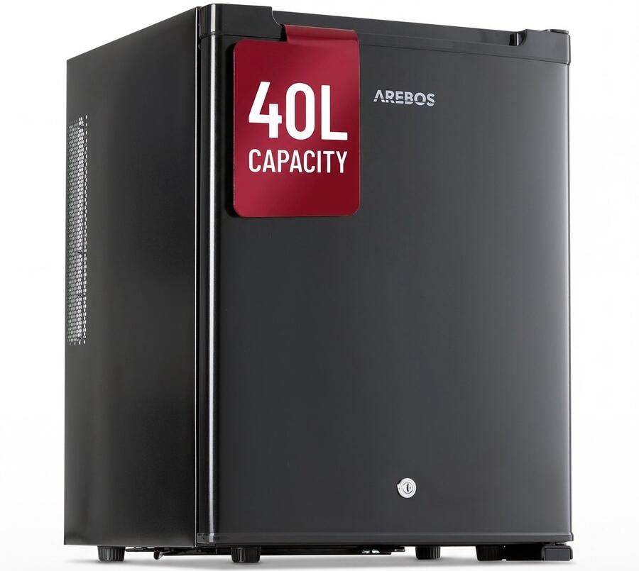 Arebos 40L Mini koelkast stil compact minibar met slot LED zwart kantoor home