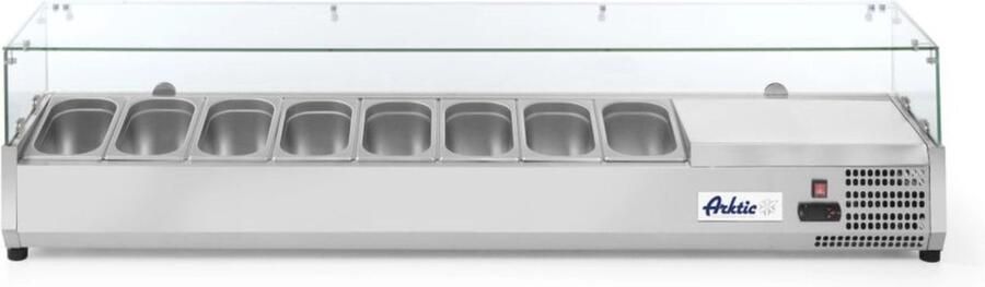 Arktic Opzetkoelvitrine GN 1 4 – 8 bakken – digitaal display – roestvast staal – 1805x335x460 mm