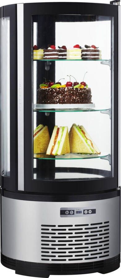 Arktic Gebaksvitrine 100L RVS Zwart 0°C +6°C Geforceerd 4 Niveaus Ø480x1030mm