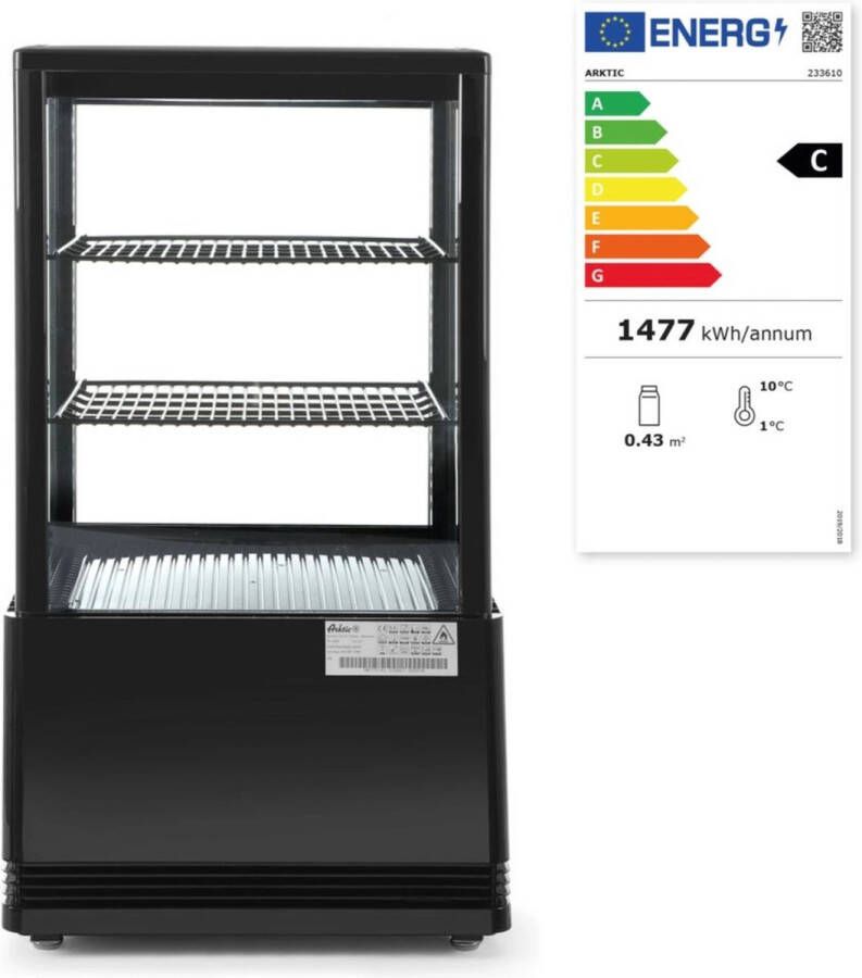 Arktic Koelvitrine Tafelmodel Professionele Buffetvitrine Horeca Koelkast Glazen Deur 58 Liter Zwart