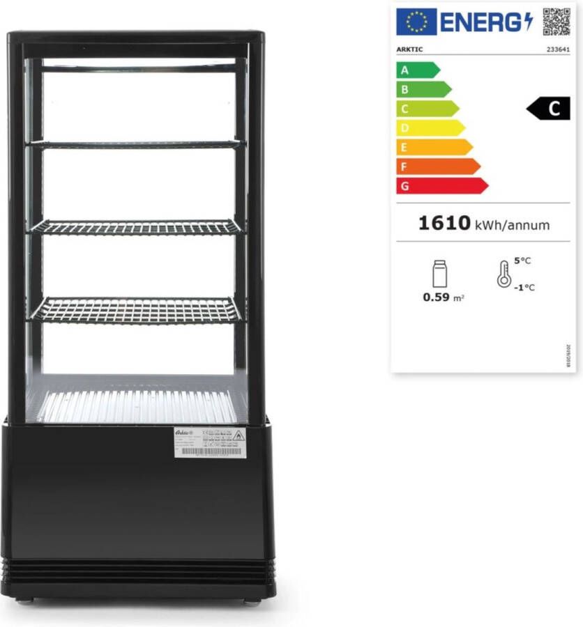 Arktic Koelvitrine Tafelmodel Professionele Buffetvitrine Horeca Koelkast Glazen Deur 78 Liter Zwart
