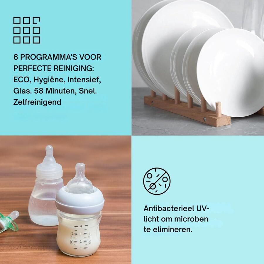 Aurixi Mini Vaatwasser Vaatmachine Compact- Zilver- 50cm x 55cm x 44cm