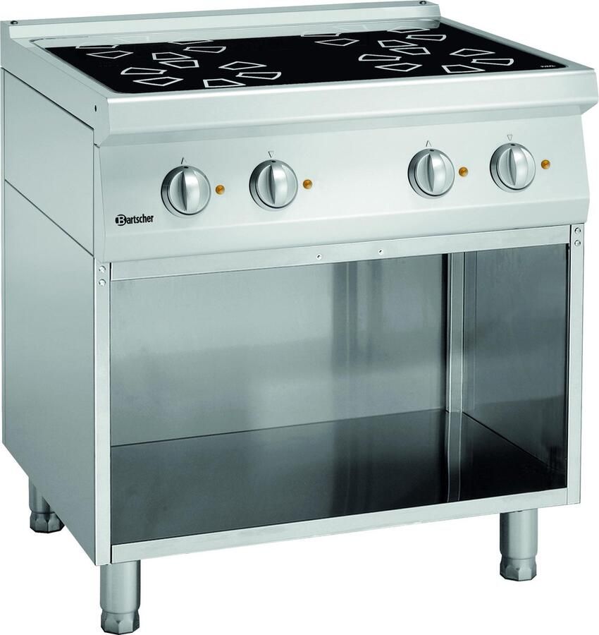 Bartscher Keramisch Fornuis Elektrisch 4 Kookplaten Open Onderbouw Serie 700 800x700x850mm Horeca Fornuis