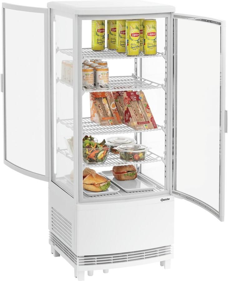 Bartscher Mini-koelvitrine 98L Wit 4 Niveaus Led 425x425x1090mm