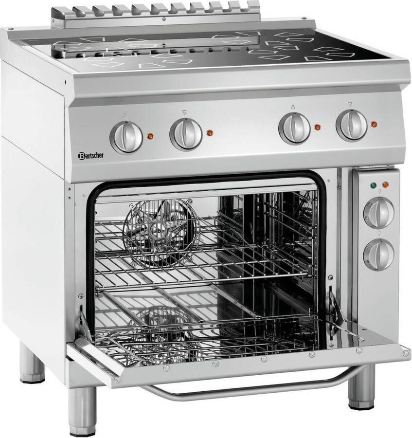 Bartscher Fornuis Elektrisch EBO 4 Kookplaten 4x 2-3 kW Elektrische Oven 1 1 GN 58L 3-6 kW 800x700x850mm Horeca Oven Horeca Fornuis
