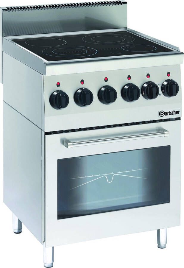 Bartscher Fornuis Elektrisch Keramische Kookplaat + Oven 4 Kookzones 10-2kW 600x600x900mm Horeca Oven Horeca Fornuis