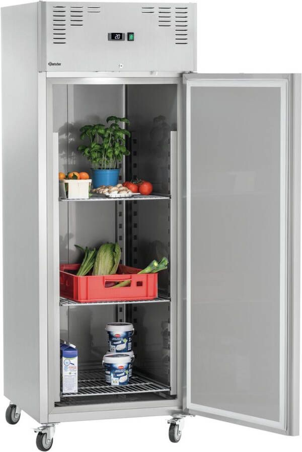Bartscher Koelkast 650L 2 1 GN RVS 0°C +8°C Geforceerd Wielen 740x835x2050mm Horeca Koelkast