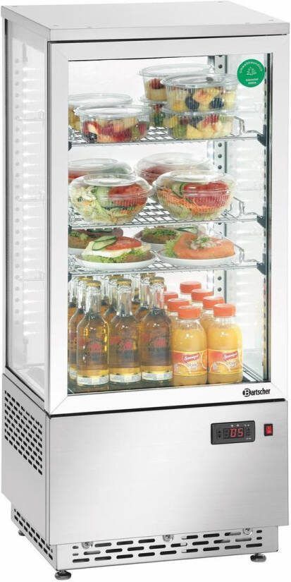 Bartscher Mini-koelvitrine 78L Edelstaal 3 roosters LED-verlichting 430x390x990mm