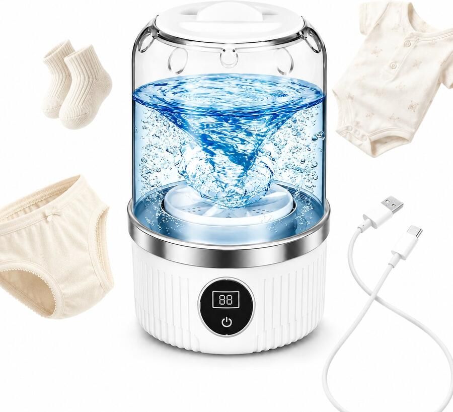 Bobypet Mini wasmachine Draagbare wasmachine Kleine wasmachine Draadloos Met USB Voor kamperen studentenkamer en reizen Lichtgewicht 12.5*12.5*20.5CM Wit