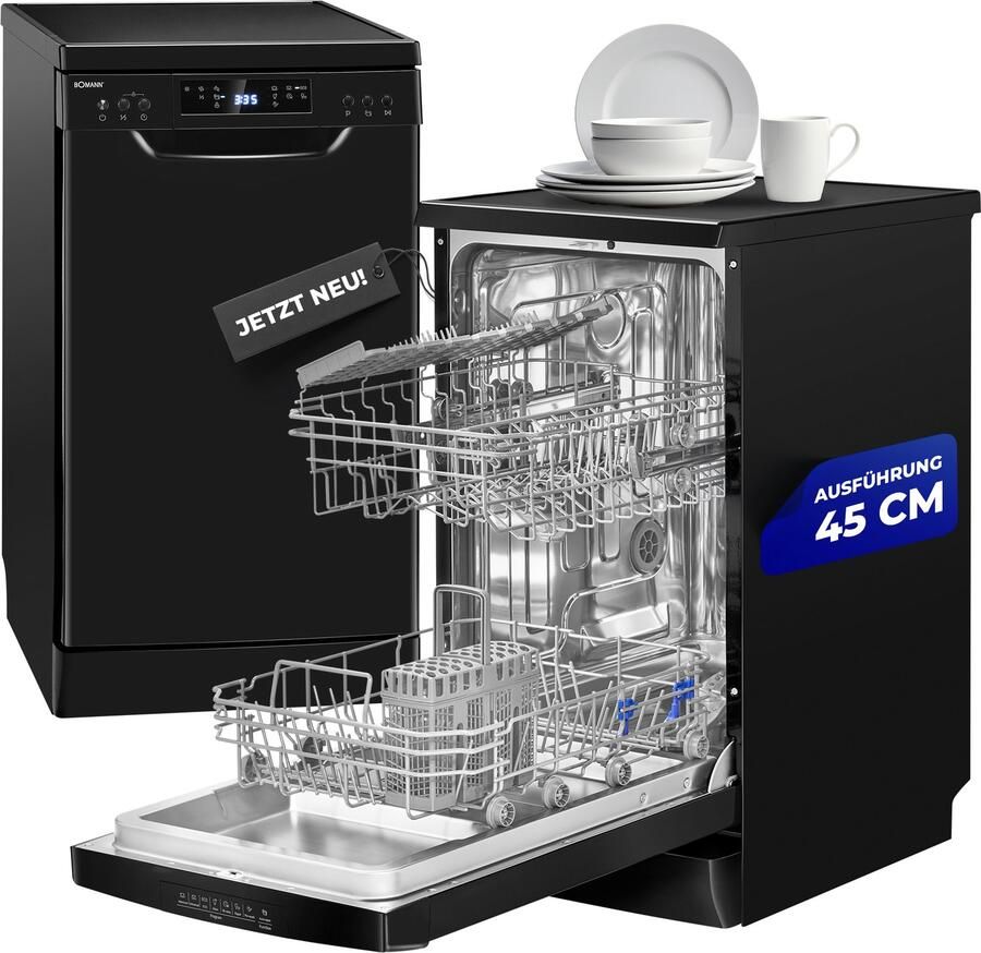 Bomann GSP 7418 Zwart Vrijstaande Vaatwasser 45 cm 10 Couverts 7 Programma's AutoOpen