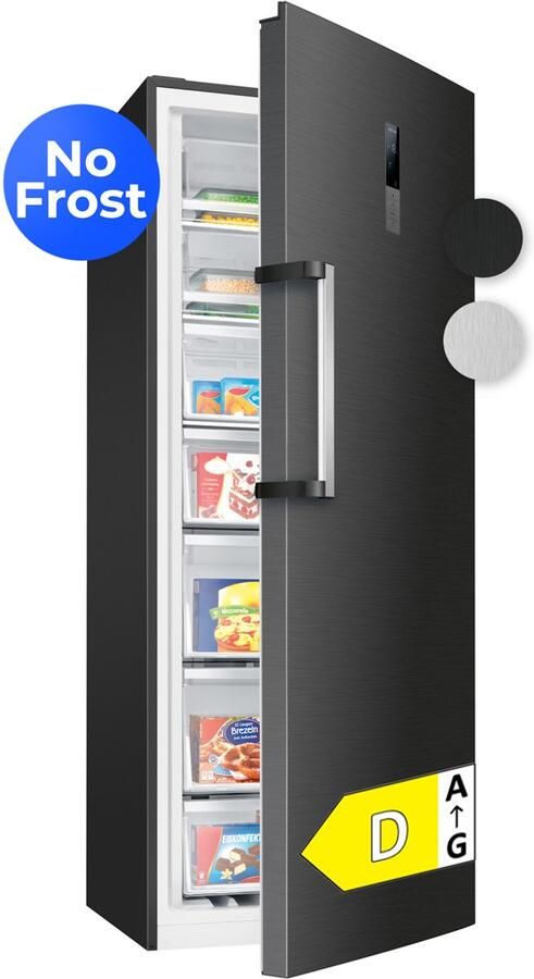 Bomann GSVS 7365 – Grote Vrijstaande Vriezer ook als Koelkast te gebruiken – Total No Frost 380 liter inhoud 186 cm hoog – 70 cm breed – Zwart – Energieklasse D