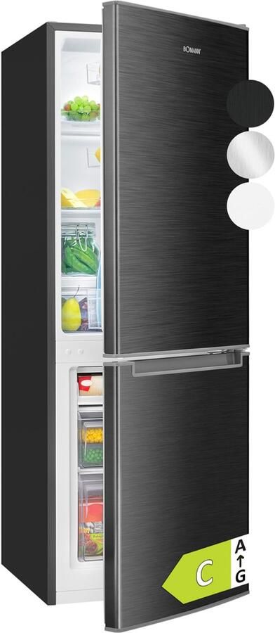 Bomann KG 7359 – Koel- vriescombinatie – 173 Liter – 143 cm hoog – Dark Inox Look Energiezuinig klasse C