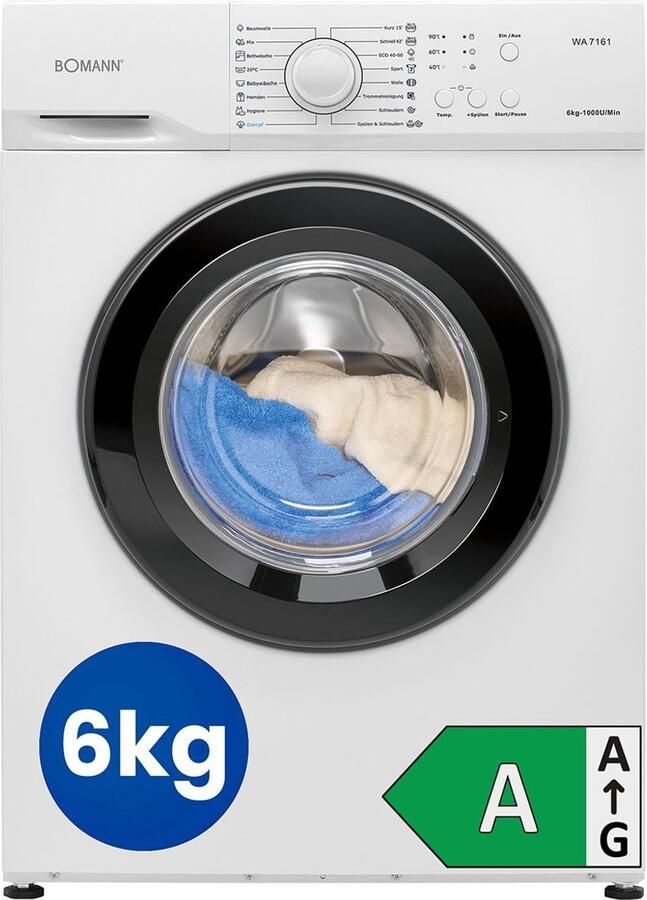 Bomann WA 7161 W Wasmachine 6KG 1000 toeren 16 programma's Energieklasse A