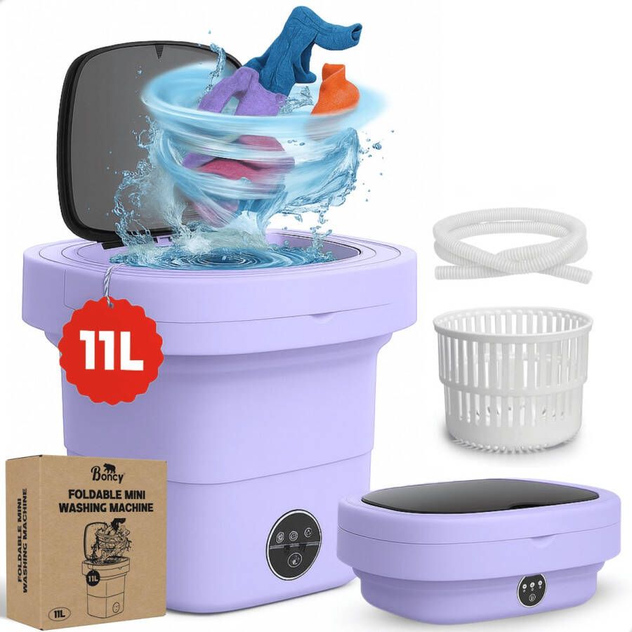 Boncy Premium Mini Wasmachine met centrifuge 11L Paars Compacte Opvouwbare Miniwasmachine Kleine Wasmachine Opvouwbaar Ideaal voor Camping Apartement Kamer of Reizen 4 kg +