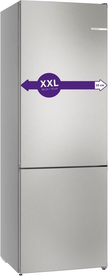 Bosch KGN492IAF Serie 4 Koel-vriescombinatie Energielabel A 203 x 70 cm Extra breed RVS Total No Frost; Nooit meer ontdooien- Zeer stil VitaFresh XXL 0°C: houd etenswaren langer vers met extra ruime vershoudlades