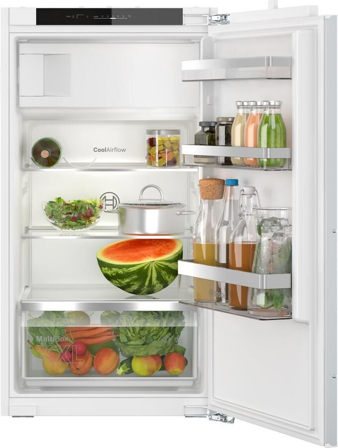 Bosch KIL32VFE0 Serie 4 -Inbouw koelkast met vriesvak 102.1 x 54.1 cm Vlakscharnier -Multi Box XXL: een extra ruime lade voor groente en fruit Led verlichting SuperKoelen koelt nieuwe etenswaren in de koelkast sneller