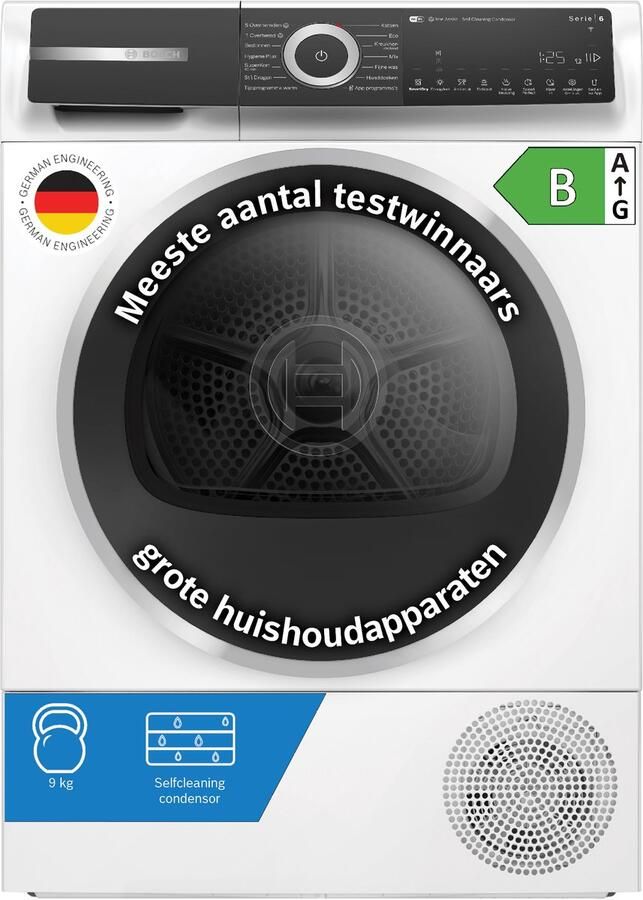 Bosch WQH246CLNL Serie 6 Wasdroger Warmtepompdroger Zelfreinigende condensor Blijvend energiezuinig Zeer stil- 9 kg Droogt zoals jij wilt met Auto Dry Home Connect
