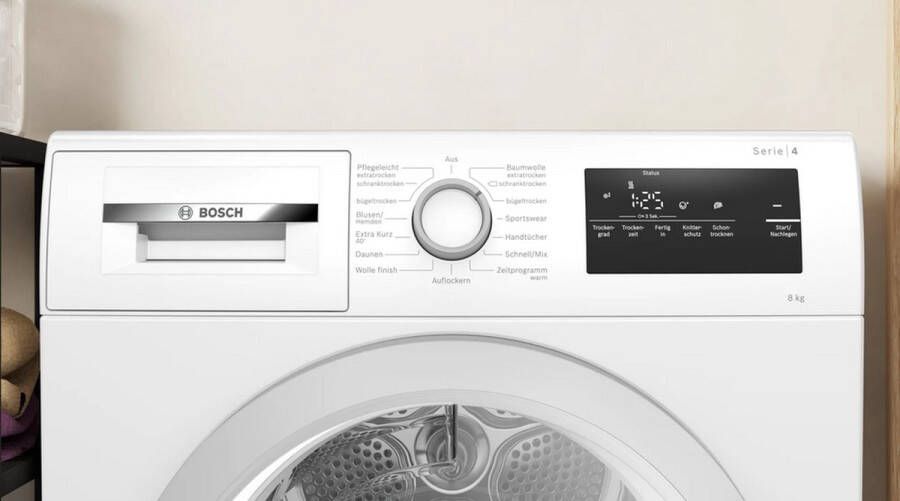 Bosch Serie 4 WTH85V13 Wasdroger 8 kg Wit FR display