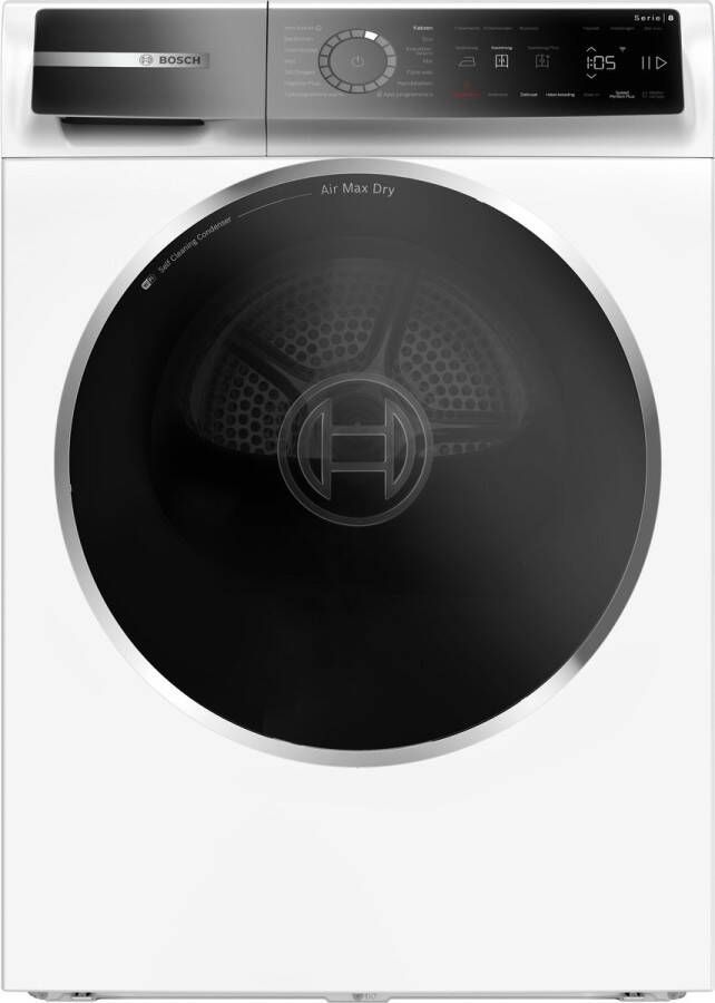 Bosch WRB247C5NL Serie 8 Wasdroger Warmtepompdroger Energielabel A Blijvend energiezuinig met de zelfreinigende condensor Zeer stil 9 kg Air Max Dry: perfecte droogresultaten en laag energieverbruik
