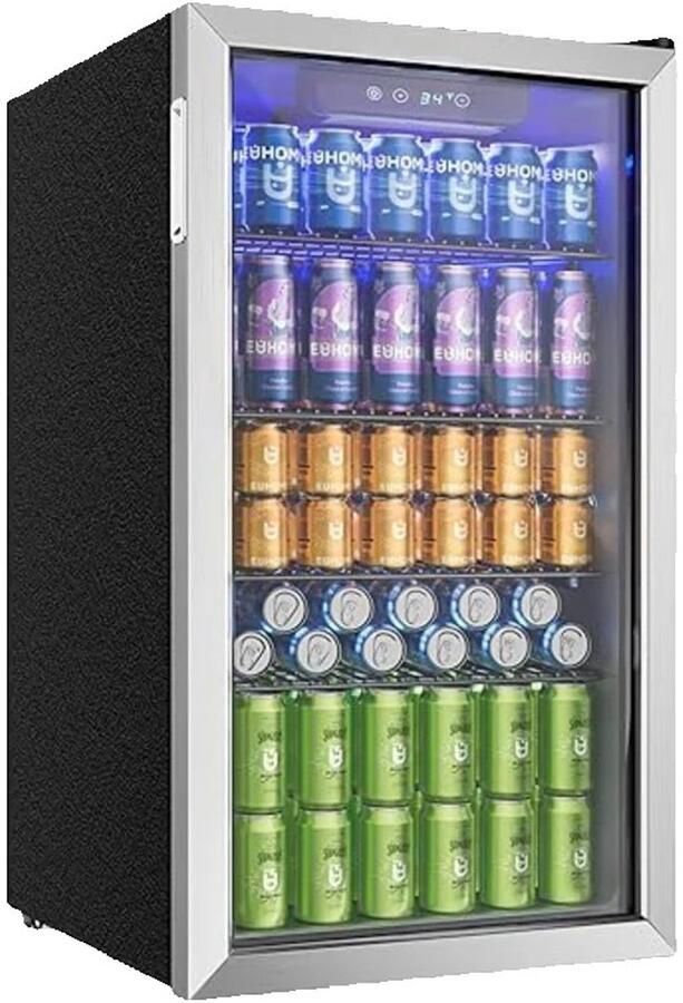 Brandistry Drankenkoelkast Drankkoelkast Koelkast Glazen Deur Verstelbare Planken 90 Liter LED Verlichting Grijs