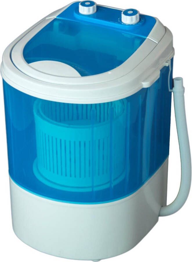 Brock Electronics Brock Camping Mini Wasmachine 3 Kg Centrifuge stand 300W Enkele Trommel Blauw Wit