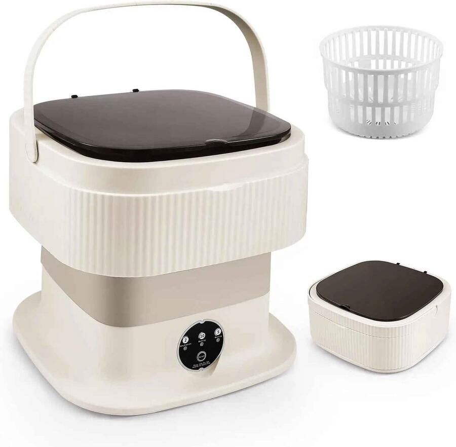 C. R. E. CORE Mini Wasmachine 11L Draagbare en Opvouwbare Wasmachine met Centrifugemand Compacte Mobiele Wasmachine voor Kamperen Reizen en Kleine Wasjes Ruimtebesparend Design voor Appartement Camping Caravan en Thuisgebruik 29.5x29.5x28cm Kaki
