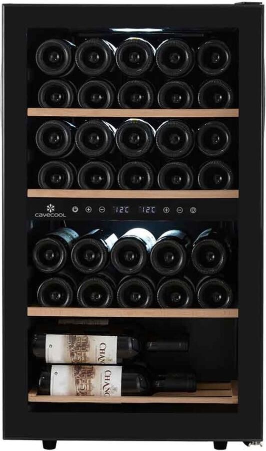 CaveCool Wijnklimaatkast Chill Ruby – 34 flessen – 2 temperatuurzones – zwart
