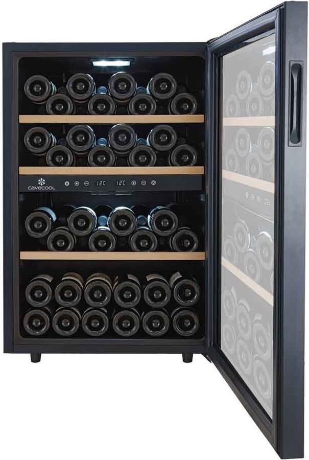 CaveCool Wijnkoelkast Chill Topaz – 62 flessen 2 temperatuurzones zwart