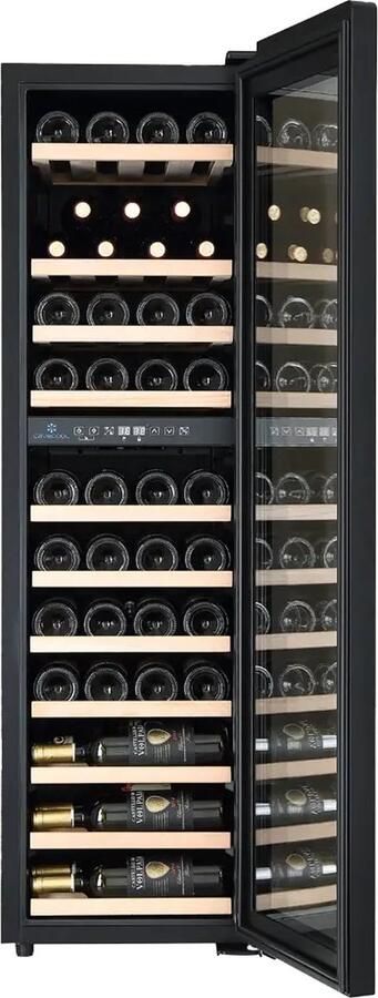 CaveCool Wijnkoelkast Raw Quartz 44 flessen 2 temperatuurzones zwart