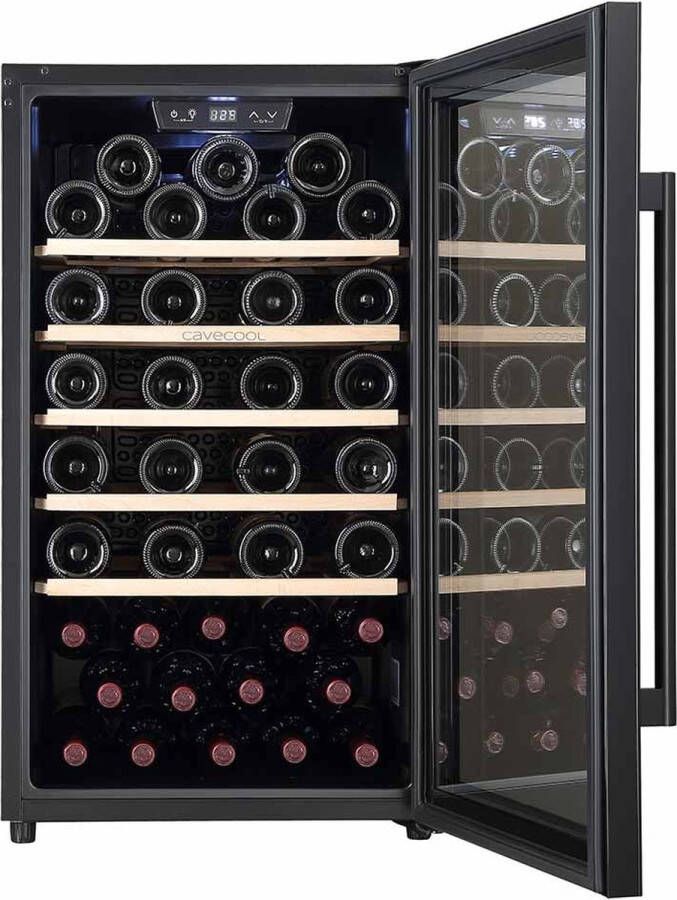 CaveCool Raw Citrine Wijnkoelkasten 56 flessen 1 zone Zwart glazen front