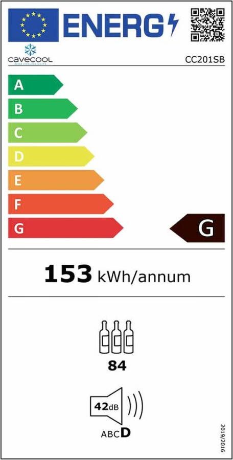 CaveCool Raw Zircon Wijnkoelkasten 84 flessen 1 zone Zwart glazen front
