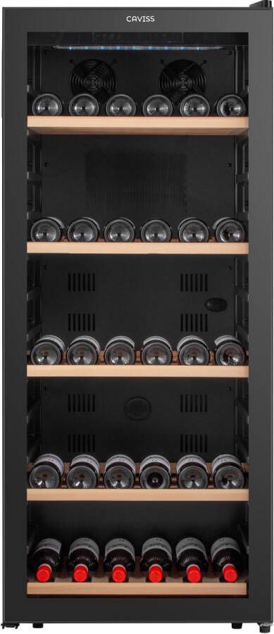 Caviss S1300CBEG Wijnkoelkast 120 Flessen met 1 temperatuurzone 5 à 20 °C 38 dB 141.5 cm H Vrijstaand Anti-UV glasdeur