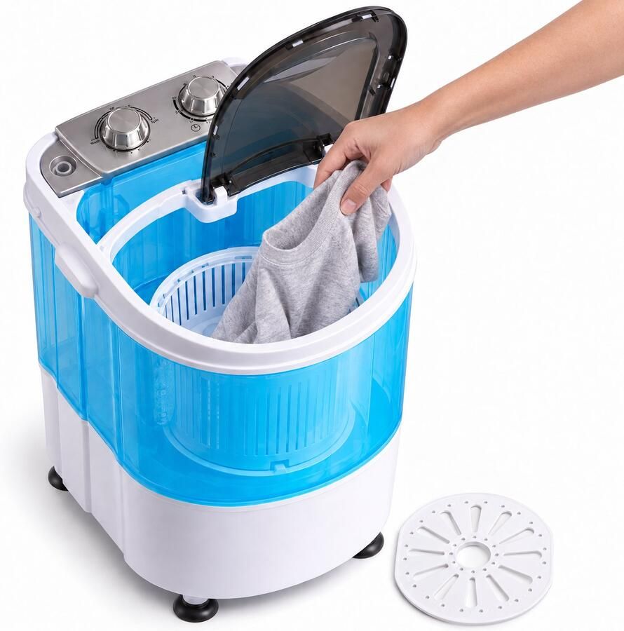Cheqo Mini Wasmachine met Centrifuge Camping Wasmachine Kleine Wasmachine Draagbare Wasmachine Compacte Wasmachine Caravan Wasmachine Camper Wasmachine Studenten Wasmachine Bovenlader Wasmachine voor Kleine Ruimtes