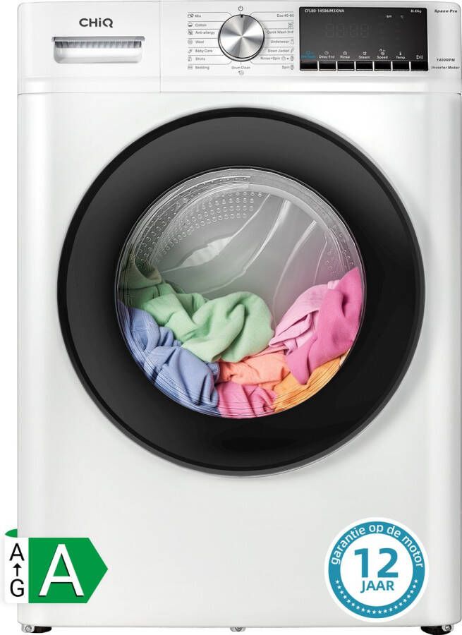 Chiq CFL80-14586IM3XWA Wasmachine 8 KG Space Pro 16 programma's AI Smart Stoomwassen & Quick Wash 12 jaar garantie op motor Wit Energieklasse A