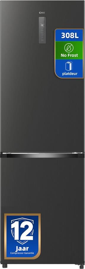 Chiq CBM310NGC Koel-vriescombinatie 308 Liter No Frost Digitaal LED Display C Plat ontwerp 185 cm hoog Zeer stil: 33 dB 12 Jaar Garantie op Compressor 2026 Nieuw