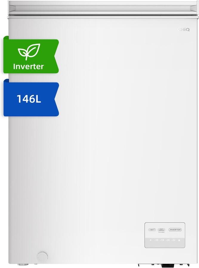 Chiq CCF146DWE Vrieskist 146 L 4-sterren Inverter Technologie Digitaal LED Display Snelvriezen tot -32°C Wit 39 dB 12 Jaar Garantie op Compressor