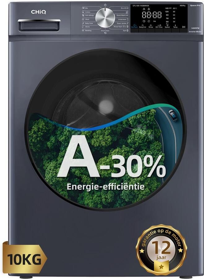 Chiq CFL100-14586IM3XA Wasmachine 10 KG Space Pro 16 programma's AI Smart Stoomwassen & Quick Wash 12 jaar garantie op motor Energieklasse A