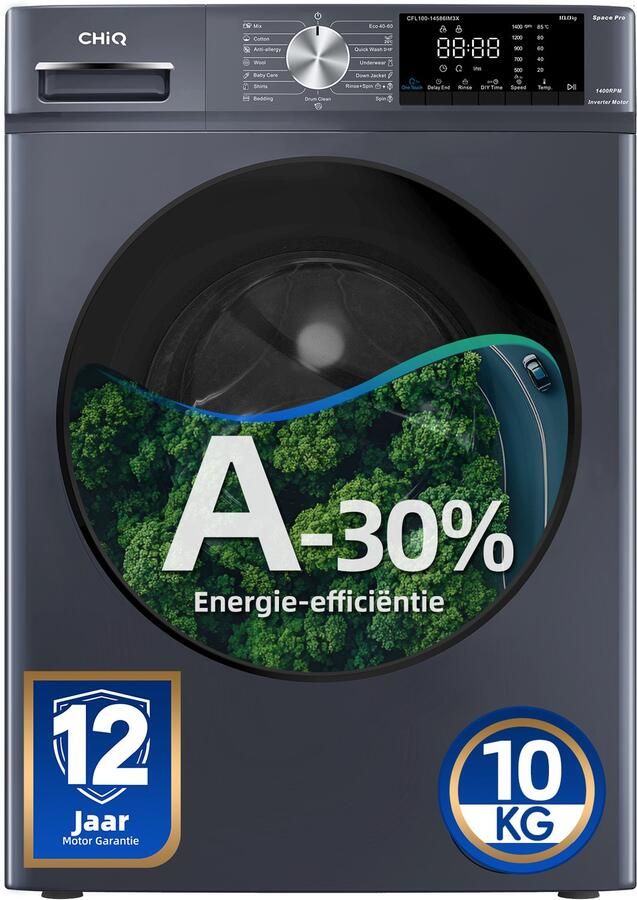 Chiq CFL100-14586IM3XA Wasmachine 10 KG Space Pro 16 programma's AI Smart Stoomwassen & Quick Wash 12 jaar garantie op motor Energieklasse A