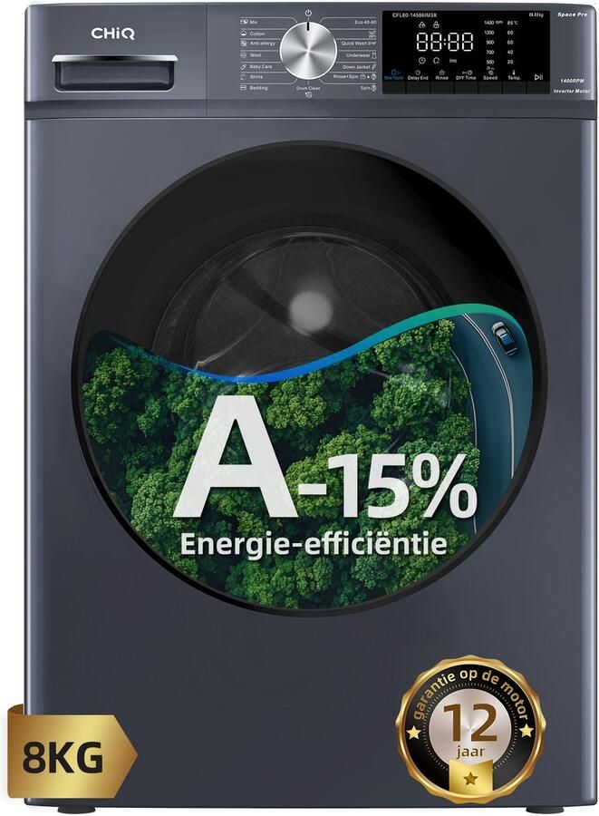 Chiq CFL80-14586IM3XA Wasmachine 8 KG Space Pro 16 programma's AI Smart Stoomwassen & Quick Wash 12 jaar garantie op motor Energieklasse A