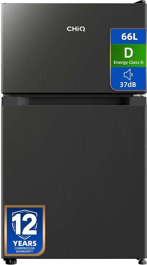 Chiq CTM68LGD Tafelmodel Koelkast Met Vriesvak Totaal 66 Liter Energielabel D Stil: 37dB Zwart 12 jaar garantie op compressor 2026 Nieuw
