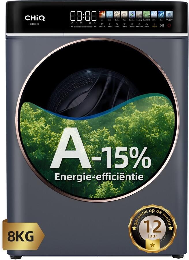 Chiq CW086581AX Wasmachine 8 KG Full service Space Pro Energielabel A-10% 13.5 Inch Led-touchscreen 12 programma's AI Smart Stoomwassen & Quick Wash 12 jaar garantie op motor 2025 Nieuw - Foto 2